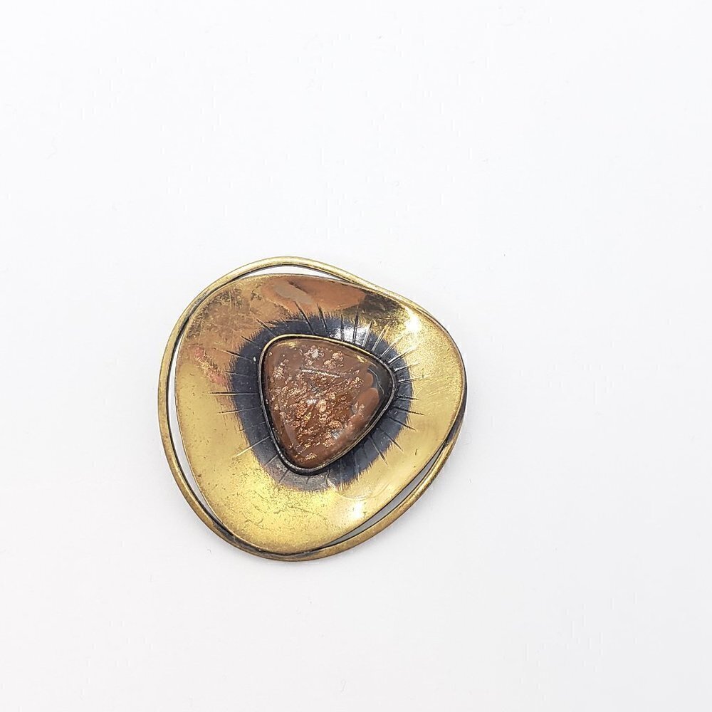 Vintage * Brass Brutalist Pin Necklace Pendant
